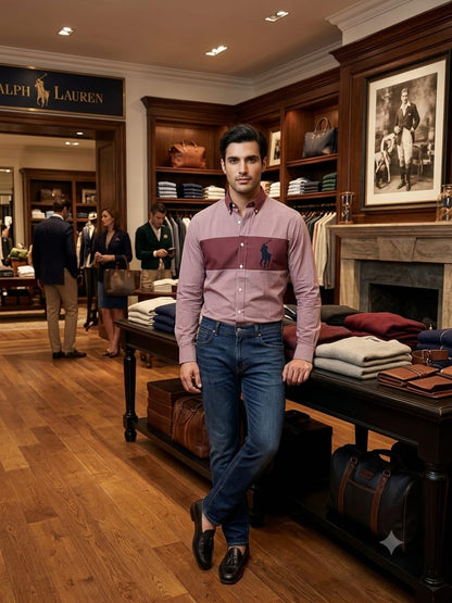 Luxury Ralph Lauren magenta pink regular fit cotton twill shirt with embroidered logo