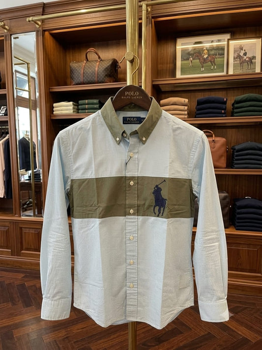 Ralph Lauren men's mint green premium cotton twill regular fit shirt with embroidered logo
