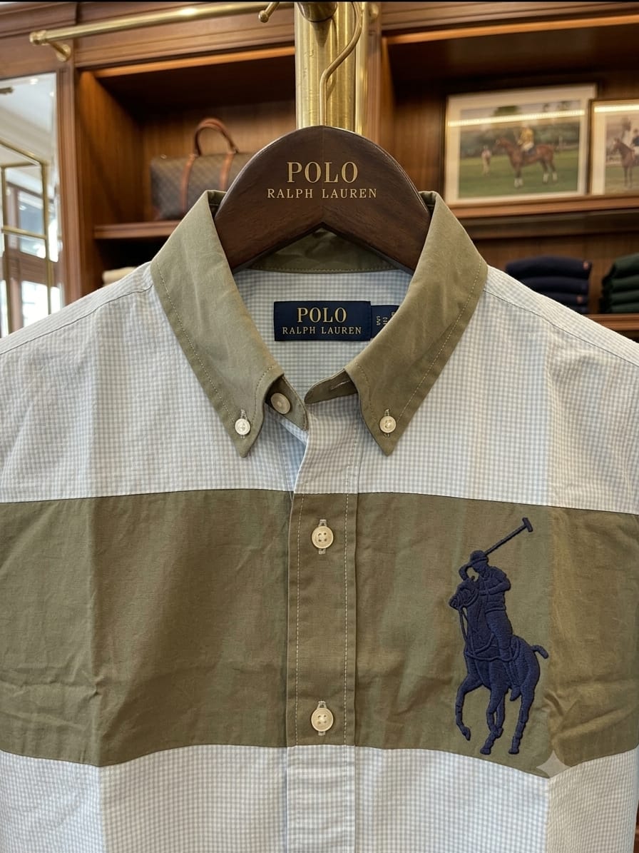 Luxury Ralph Lauren mint green regular fit cotton twill shirt with embroidered logo