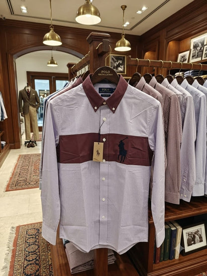 Luxury Ralph Lauren pink regular fit cotton twill shirt with embroidered logo