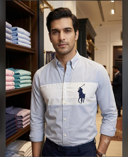 Ralph Lauren sky blue designer cotton shirt for office wear and smart casual styling
