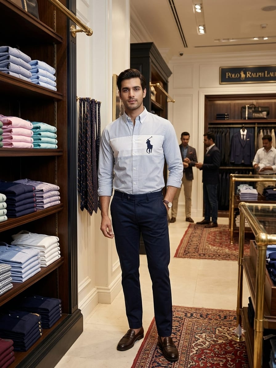 Premium Ralph Lauren sky blue full sleeve cotton twill shirt for men
