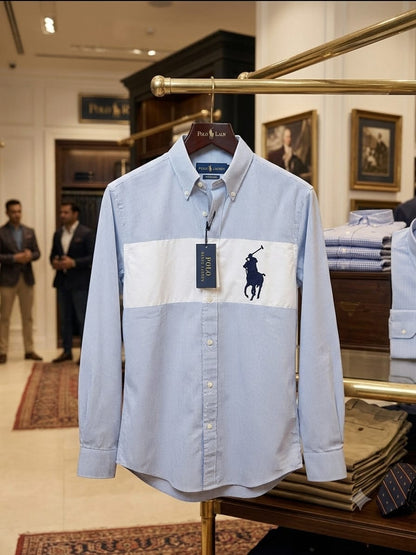Ralph Lauren men's sky blue premium cotton twill regular fit shirt with embroidered logo
