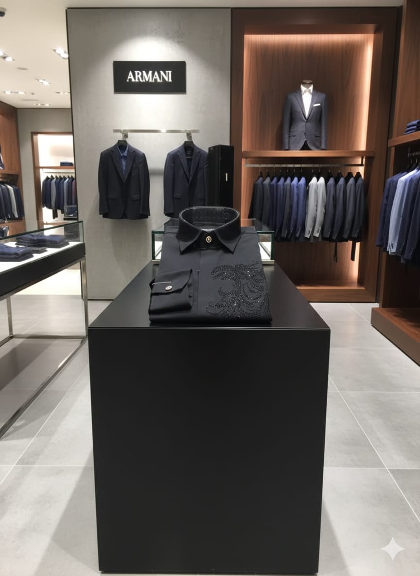 Black Armani premium full sleeve Japanese fabric shirt with imported stone work and original accessories