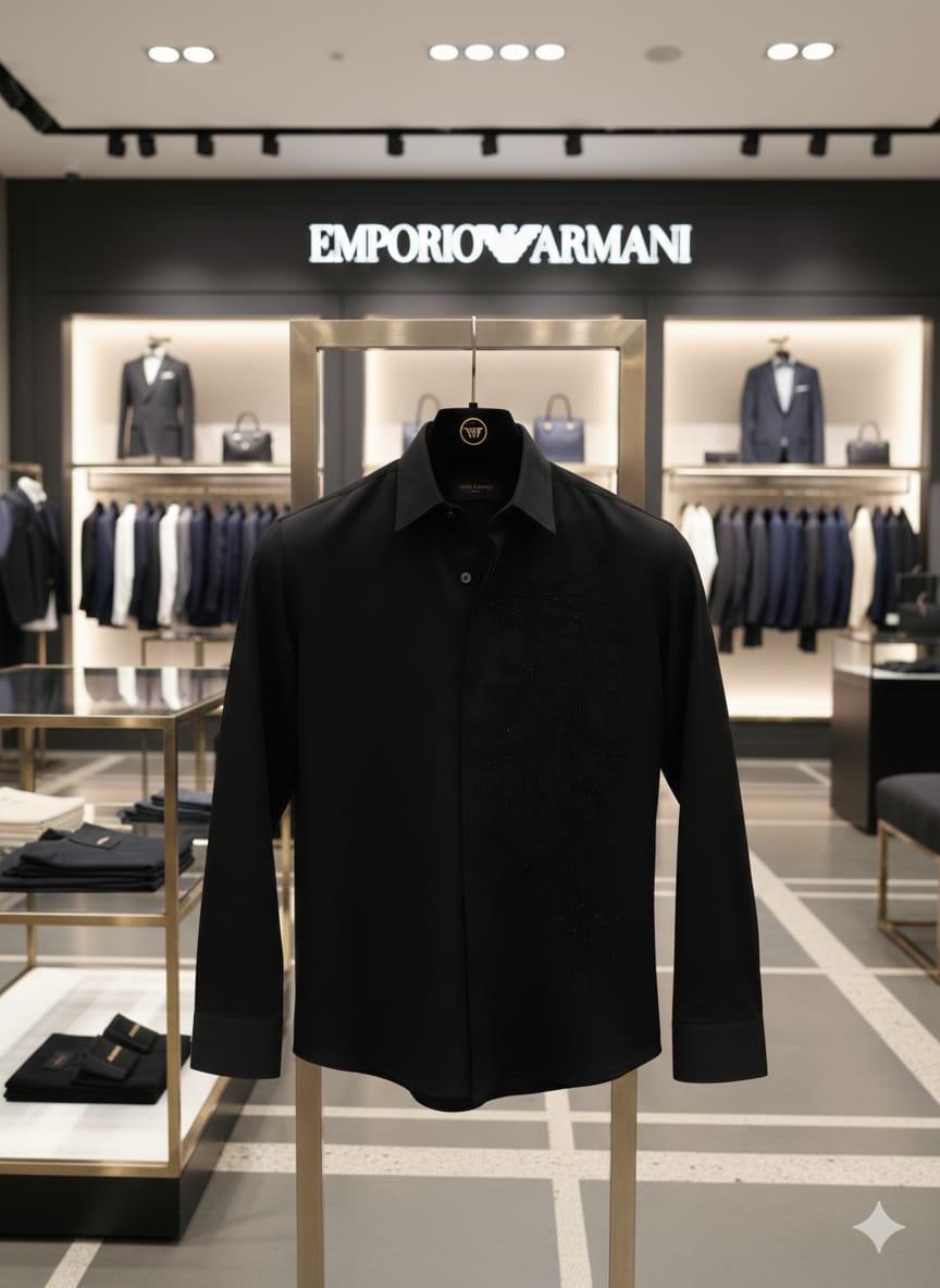 Armani black luxury regular fit shirt for office wear, business casual, and party wear