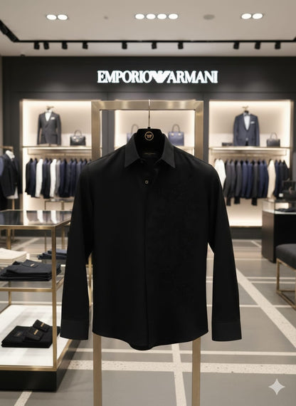 Armani black luxury regular fit shirt for office wear, business casual, and party wear