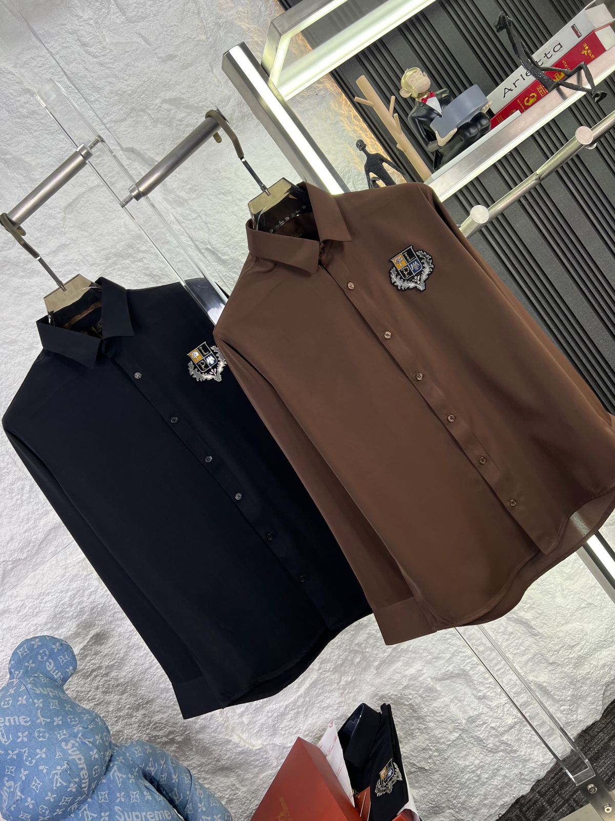 Loro Piana premium Japanese fabric regular fit shirts in navy and brown
