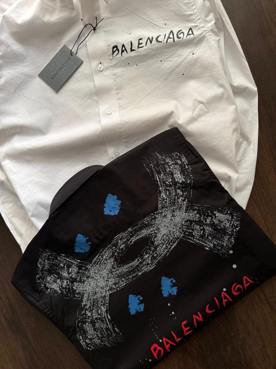 Balenciaga men's designer shirts in white and black with premium Raymond fabric