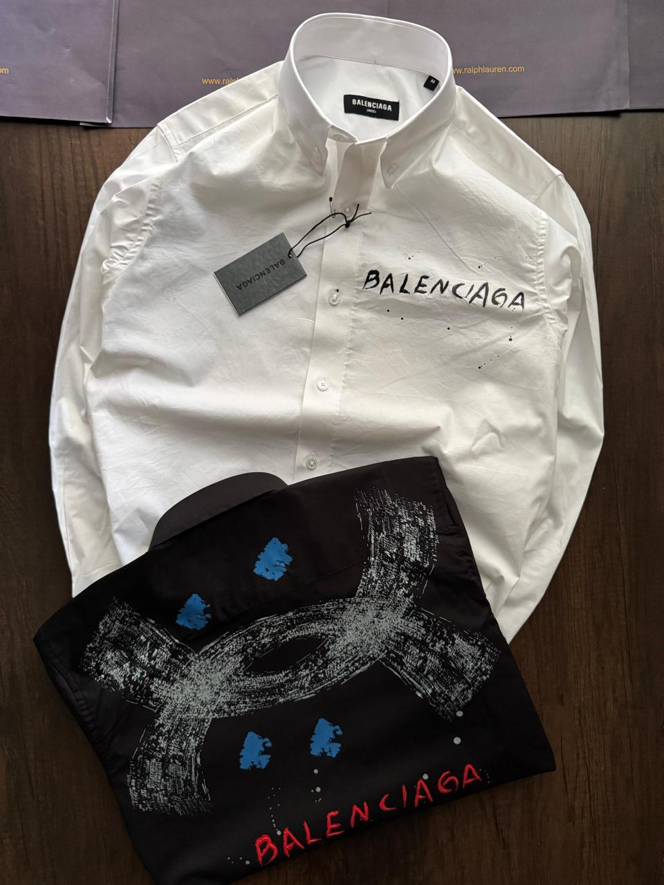 Balenciaga men's designer shirts in white and black with premium Raymond fabric