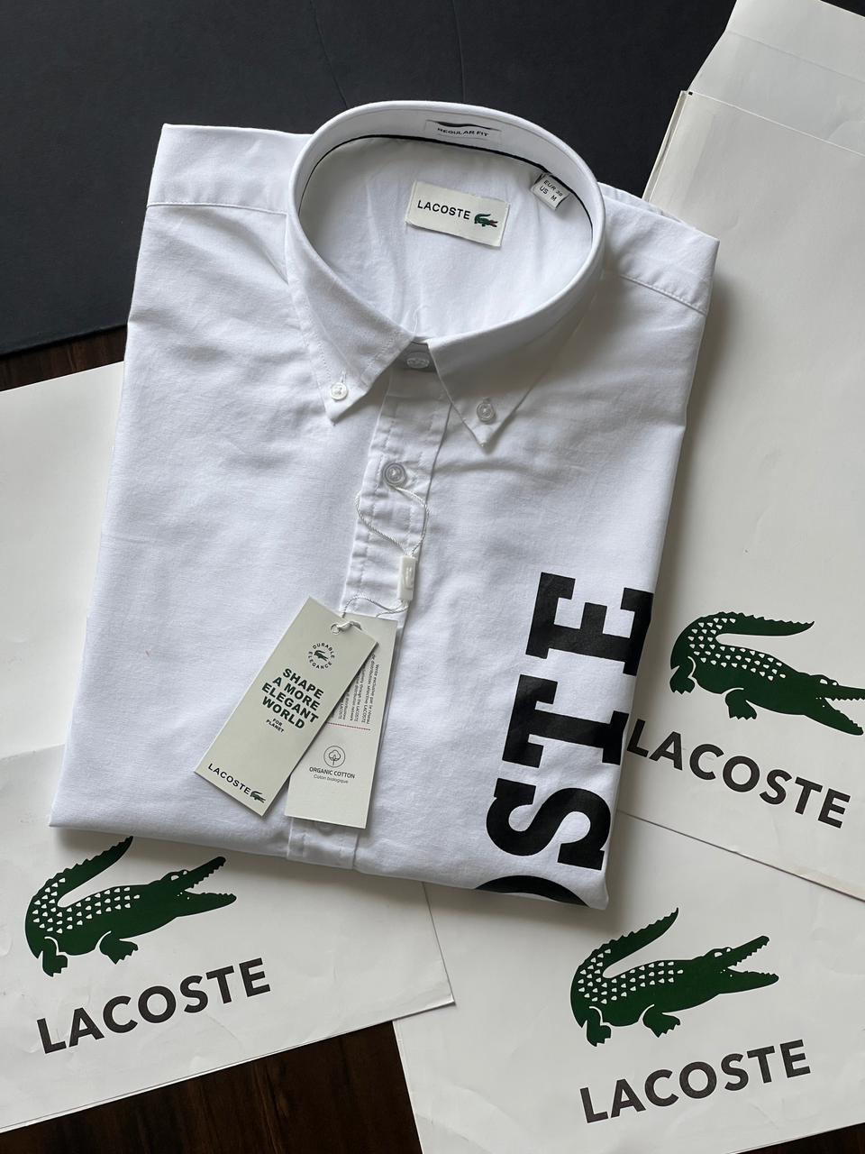 Lacoste men's white 100% cotton Oxford regular fit shirt
