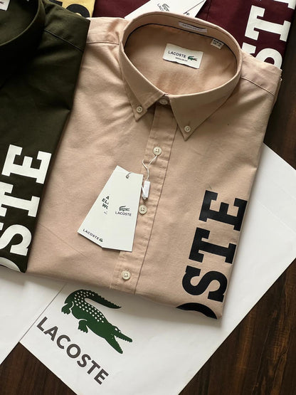 Lacoste men's Beige 100% cotton Oxford regular fit shirt