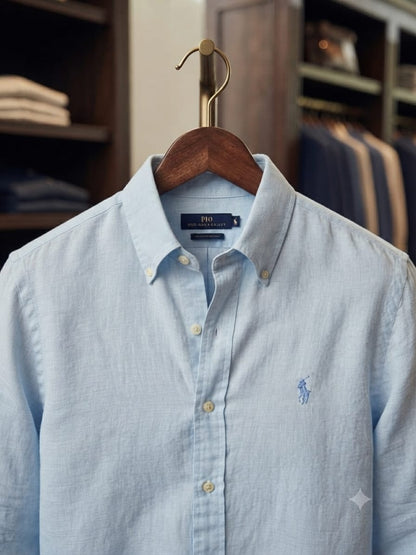 Ralph Lauren men's sky blue 100% cotton twill regular fit shirt with embroidered logo
