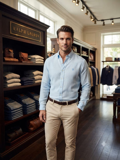 Premium Ralph Lauren sky blue cotton twill shirt for men
