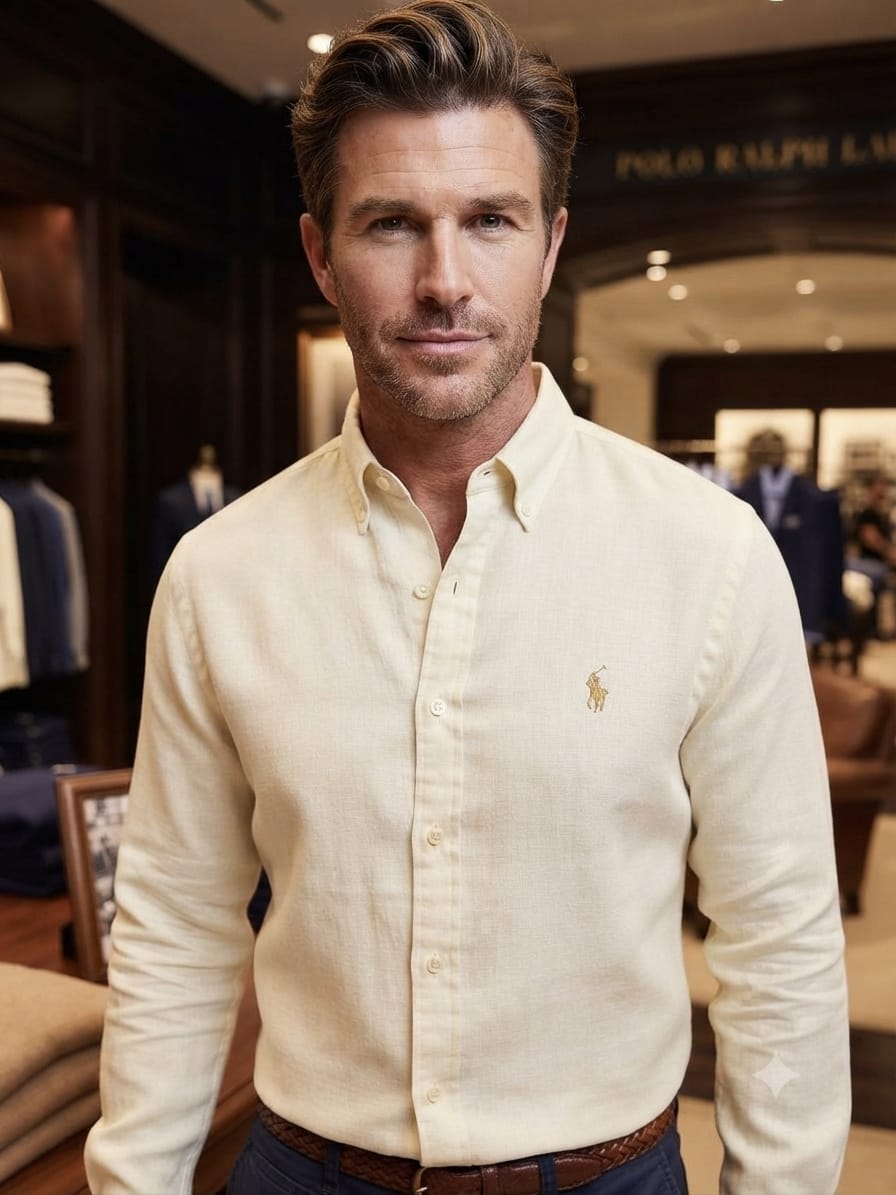 Ralph Lauren yellow cream designer regular fit shirt for smart casual and office wear
