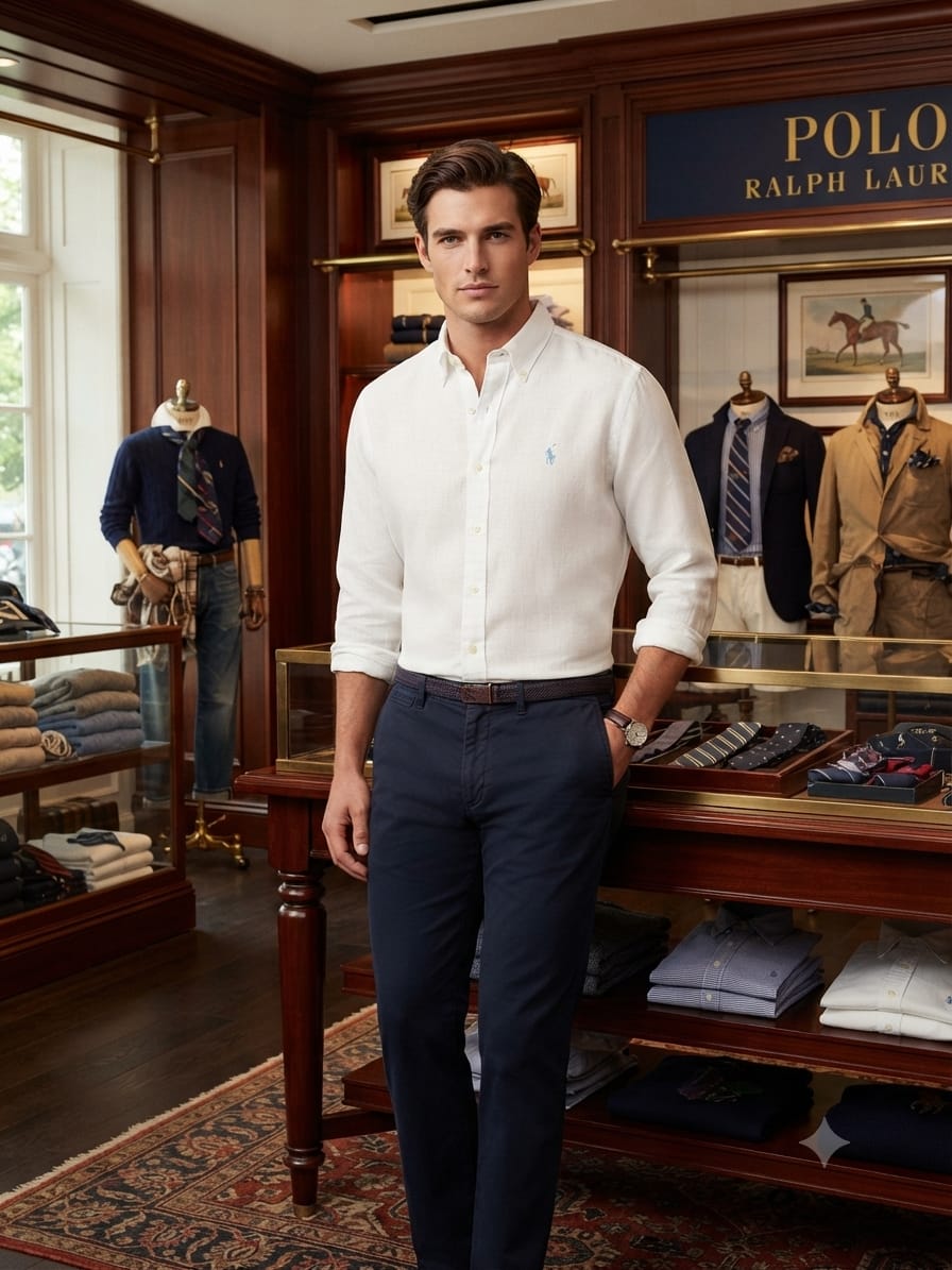 Premium Ralph Lauren white cotton twill shirt for men
