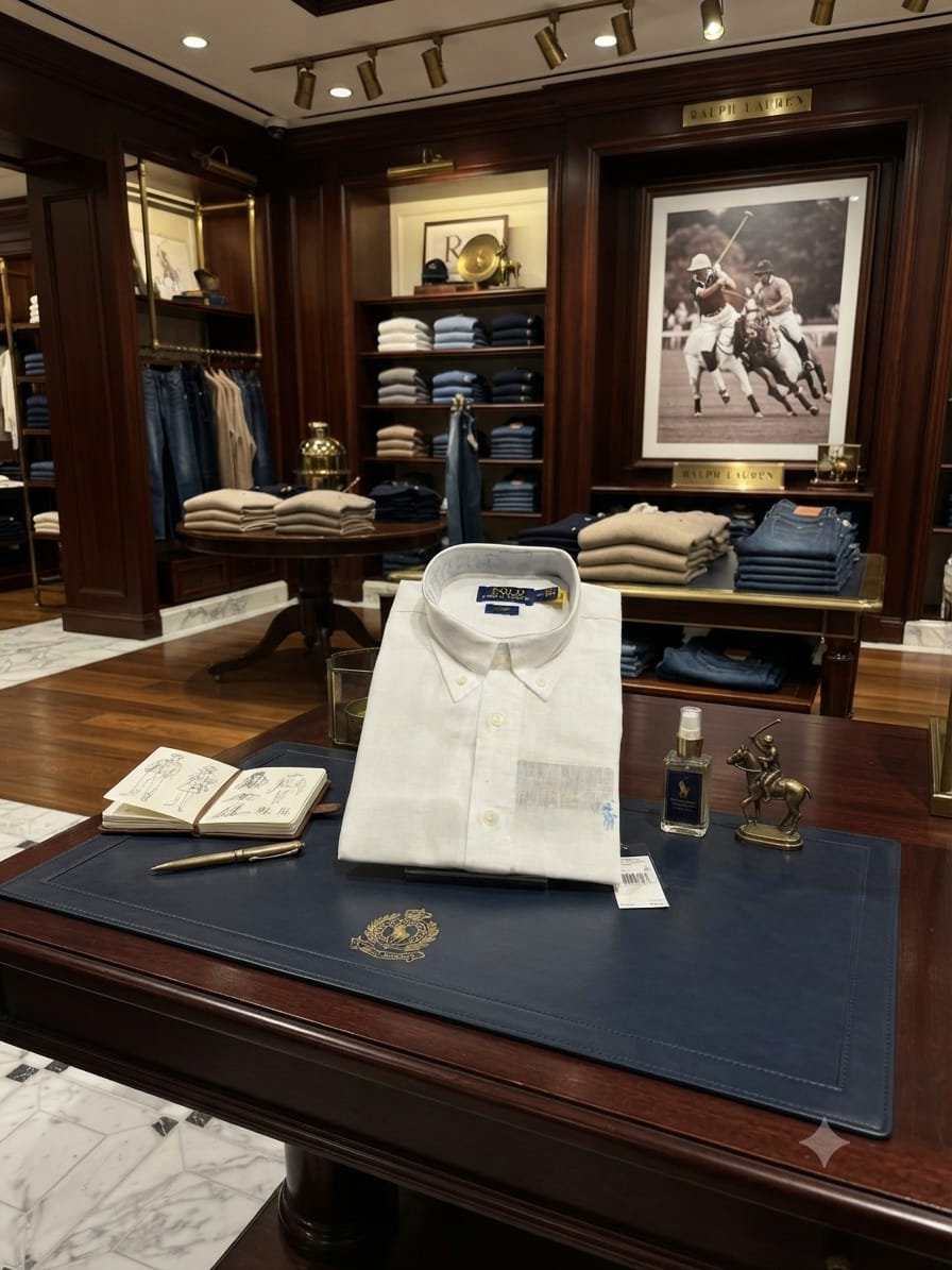 Luxury Ralph Lauren white full sleeve cotton shirt with embroidered logo