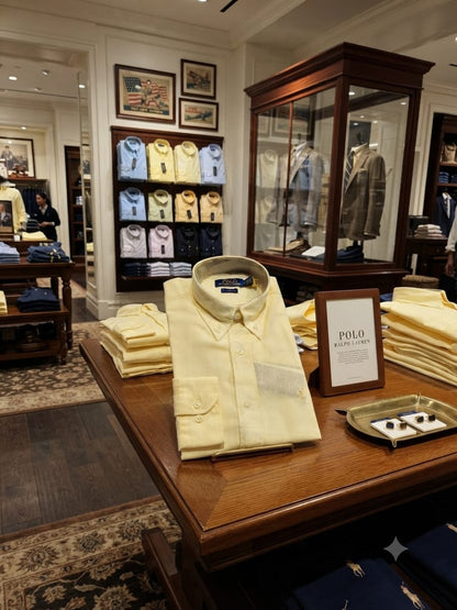 Luxury Lacoste yellow cotton twill shirt with embroidered front logo
