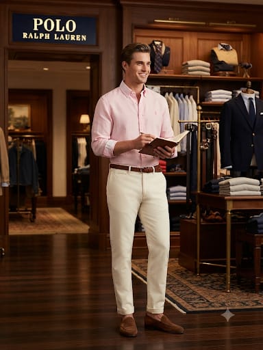 Ralph Lauren men's pink 100% cotton twill regular fit shirt with embroidered logo

