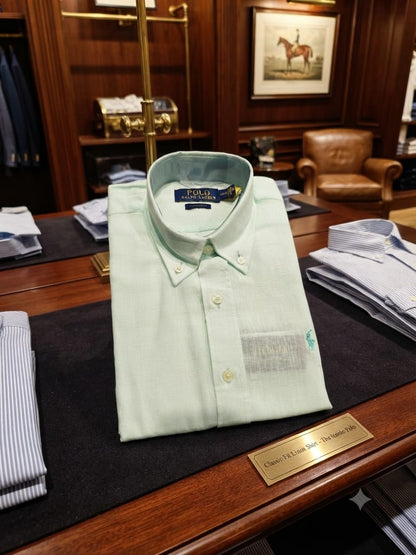 Ralph Lauren men's mint green 100% cotton twill regular fit shirt with embroidered logo
