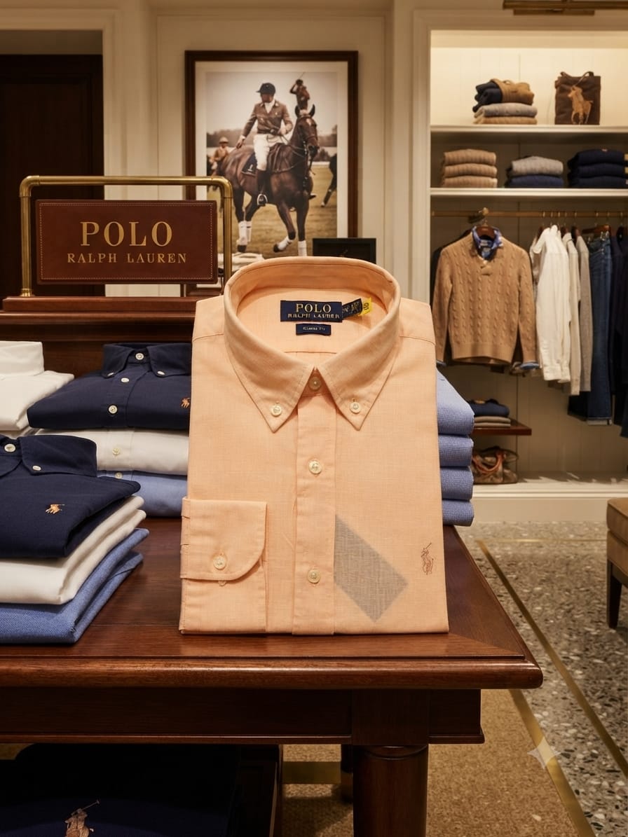 Ralph Lauren men's orange 100% cotton twill regular fit shirt with embroidered logo
