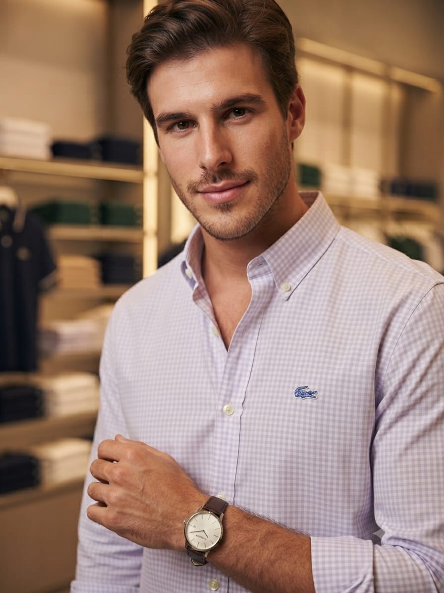Premium Lacoste Lilac cotton twill full sleeve shirt for men
