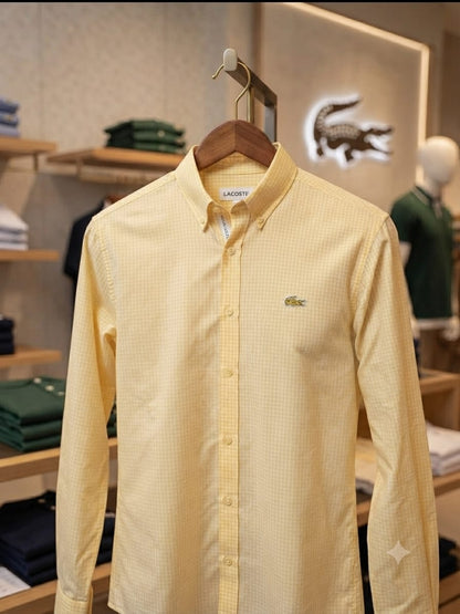Premium Lacoste yellow cotton twill full sleeve shirt for men
