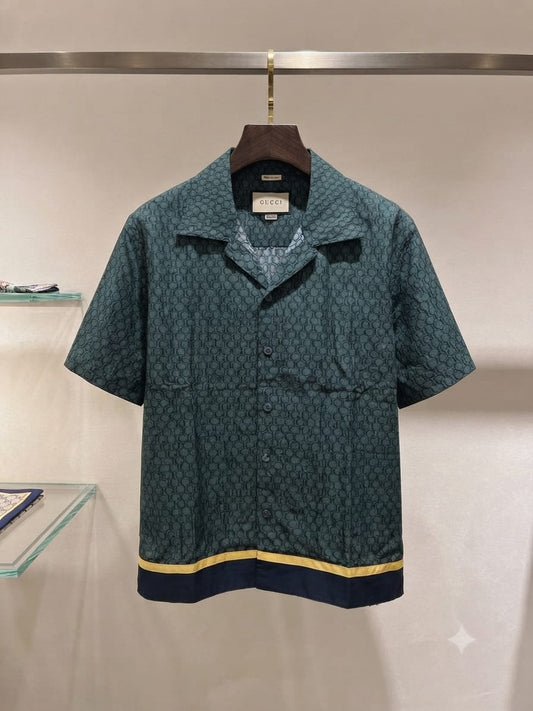 Gucci men's teal blue Cuban collar regular fit shirt in imported Japanese fabric
