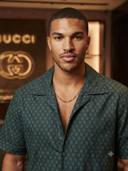 Premium Gucci teal blue casual shirt with Cuban collar for men
