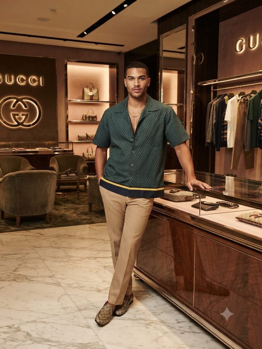 Gucci teal blue designer Japanese fabric shirt for smart casual styling
