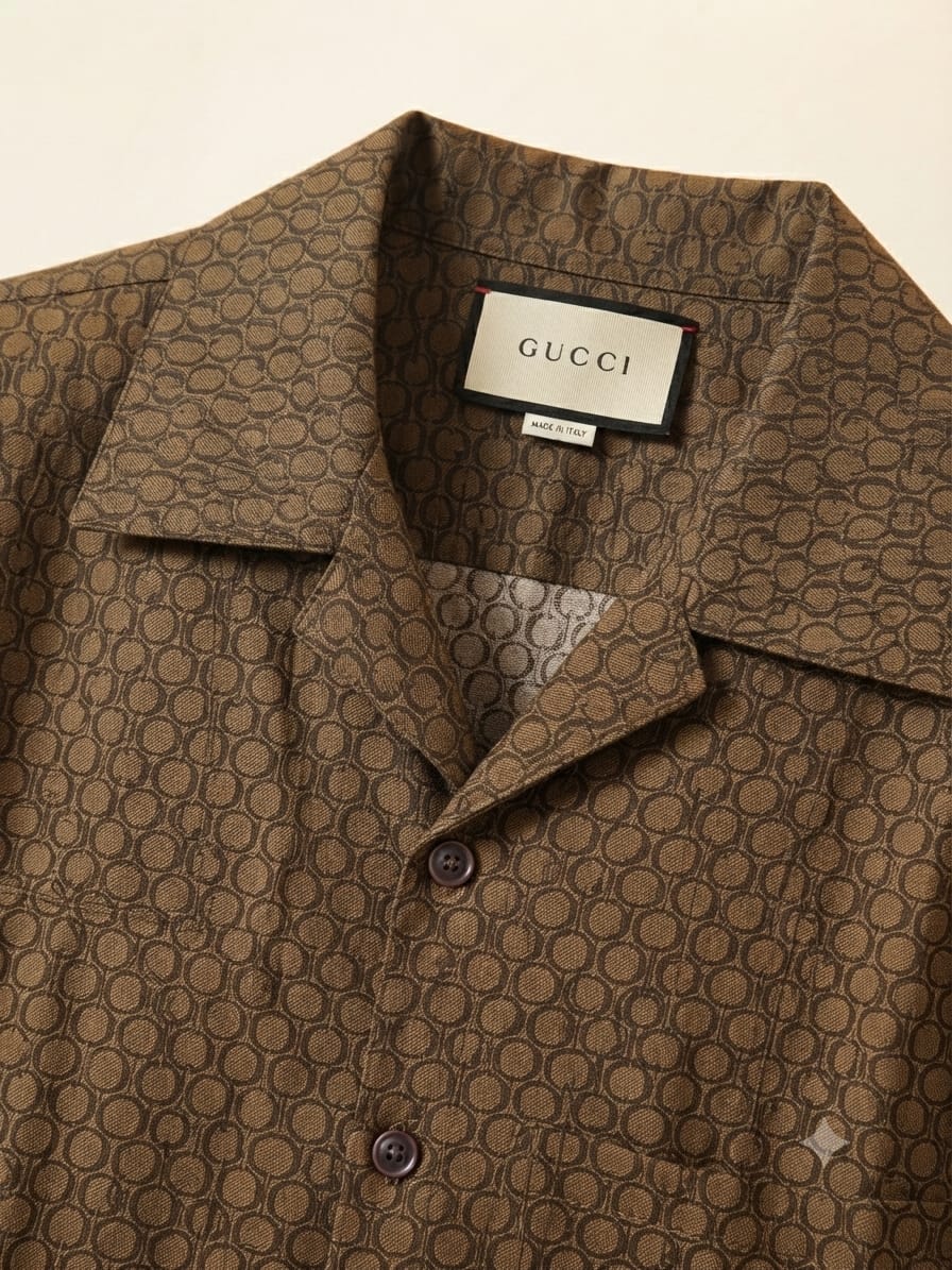 Gucci men's coffee brown Cuban collar regular fit shirt in imported Japanese fabric
