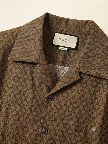 Gucci men's coffee brown Cuban collar regular fit shirt in imported Japanese fabric
