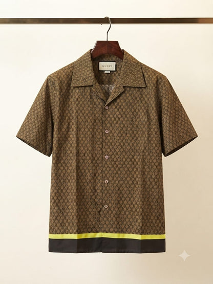 Luxury Gucci coffee brown regular fit Cuban collar shirt for men