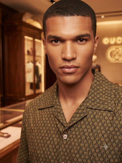 Premium Gucci coffee brown casual shirt with Cuban collar for men
