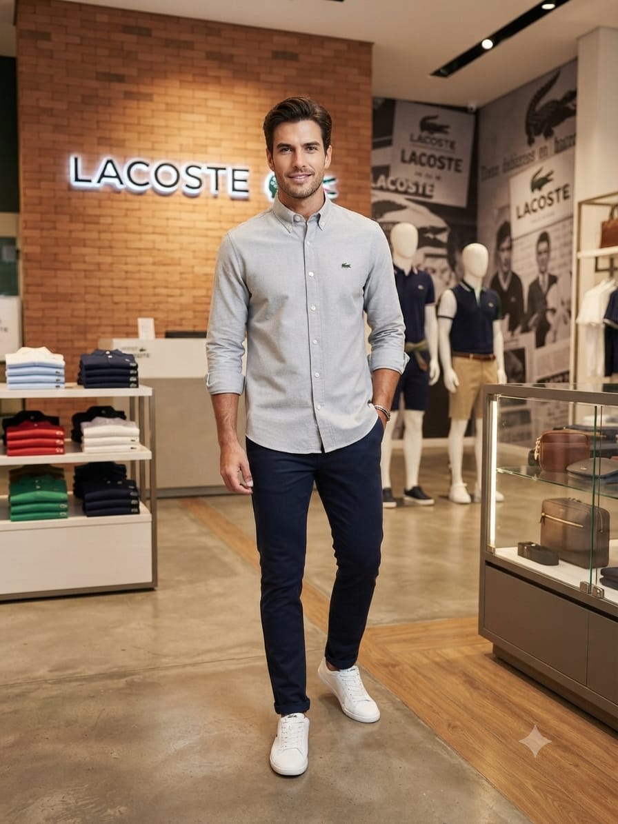 Lacoste grey regular fit cotton twill shirt for men
