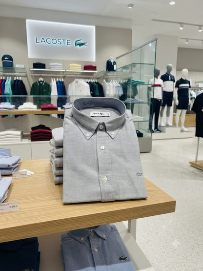 Premium Lacoste grey embroidered logo casual shirt
