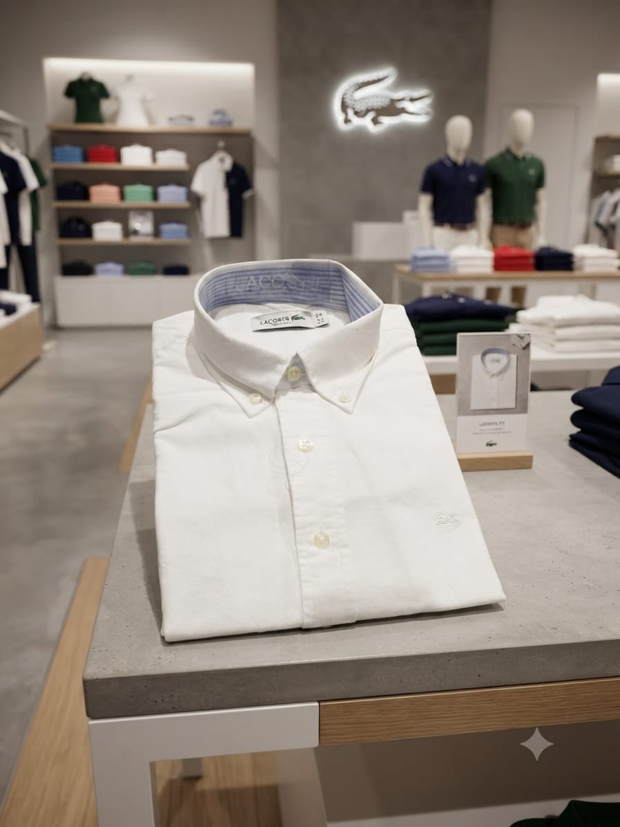 Lacoste white regular fit cotton twill shirt for men
