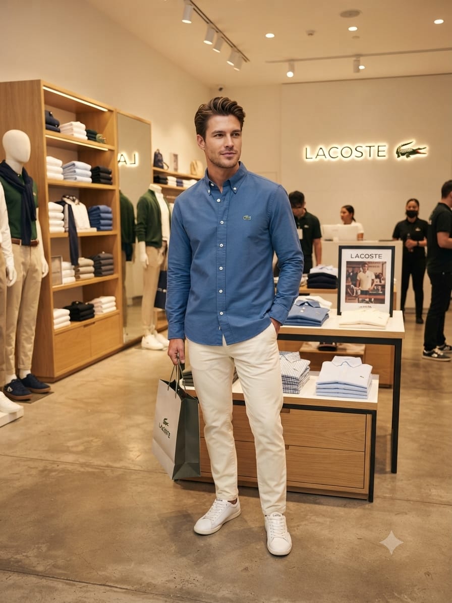 Lacoste blue regular fit cotton twill shirt for men

