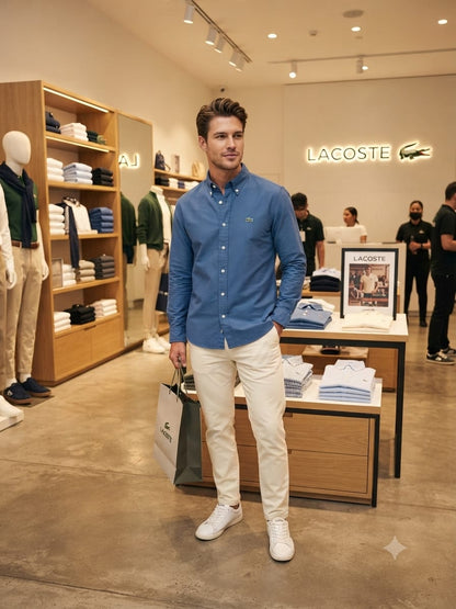 Lacoste blue regular fit cotton twill shirt for men
