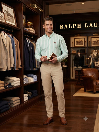 Men's Ralph Lauren mint green casual cotton twill shirt
