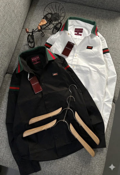 Gucci regular fit cotton twill shirts in white and black for men
