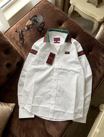 Gucci white regular fit cotton twill shirt for men
