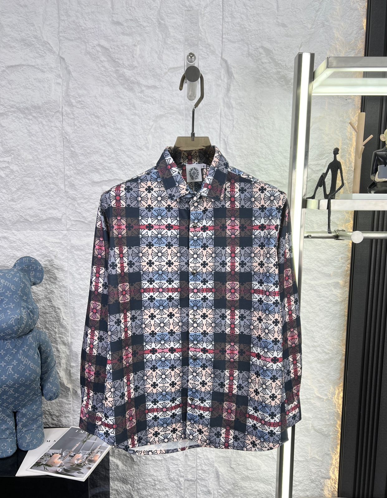 Chrome Hearts red printed regular fit shirt for men with imported logo buttons
