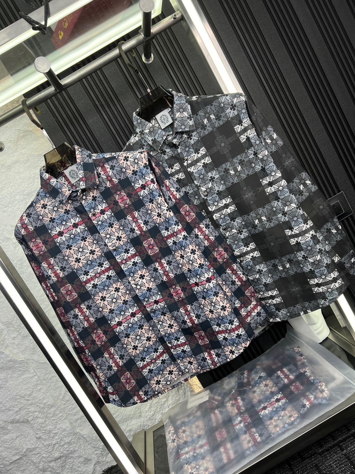 Chrome Hearts premium printed regular fit shirts in red and black with imported logo buttons
