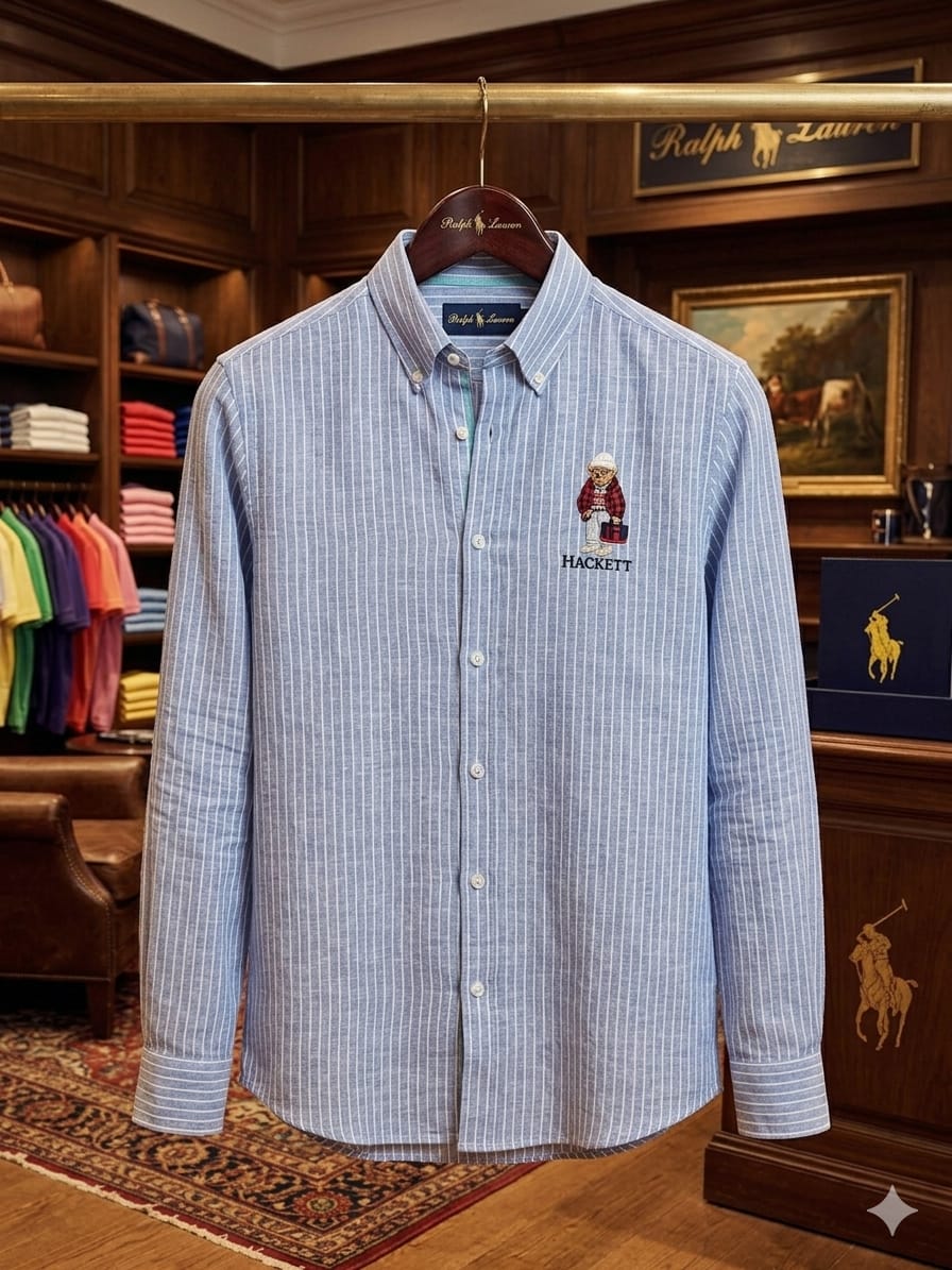 Hackett London blue premium button down shirt for office wear and smart casual styling

