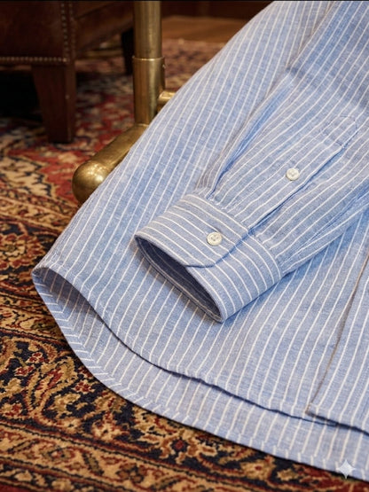 Men's Hackett London blue cotton linen slub casual shirt
