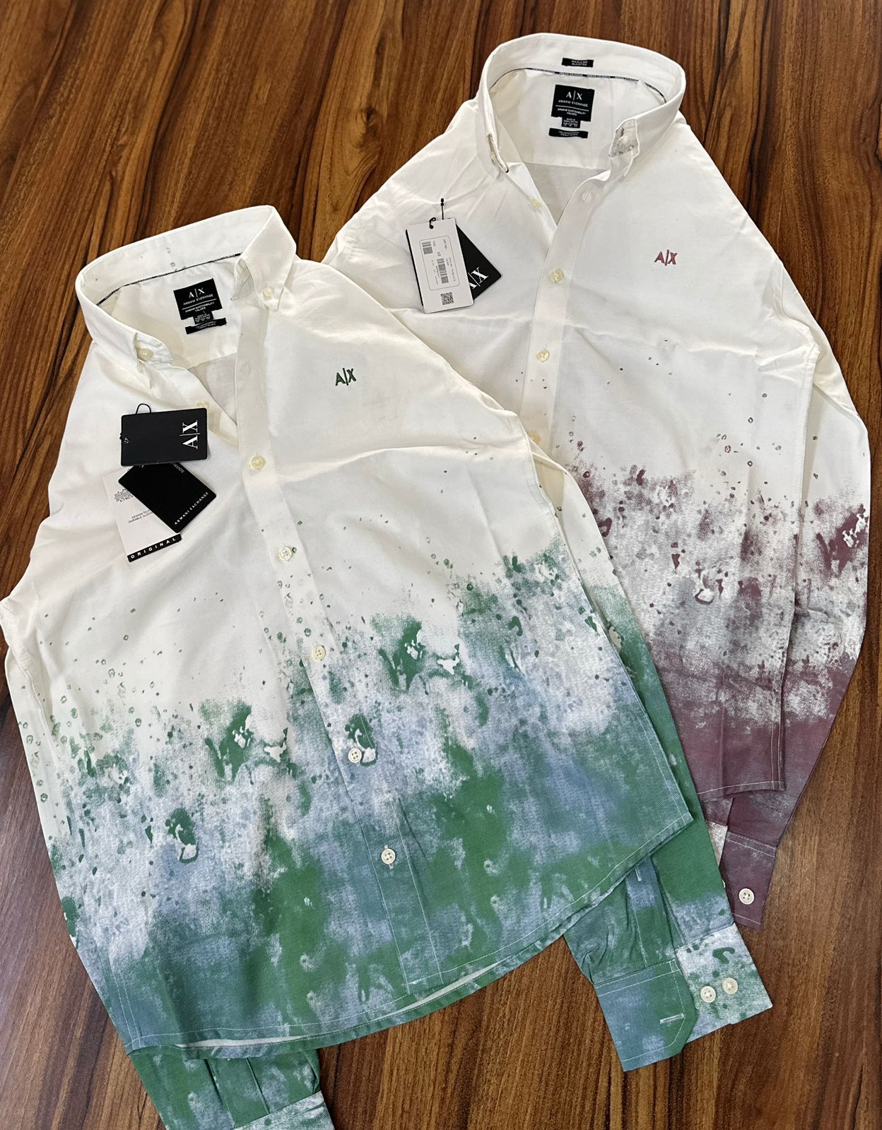 Armani Exchange premium Oxford cotton regular fit shirts in green and lilac
