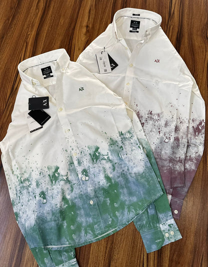 Armani Exchange premium Oxford cotton regular fit shirts in green and lilac
