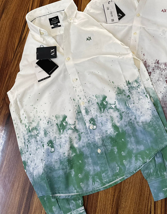 Armani Exchange green Oxford cotton regular fit shirt for men
