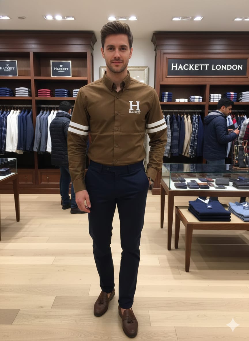Premium Hackett London beige casual shirt with embroidered logo
