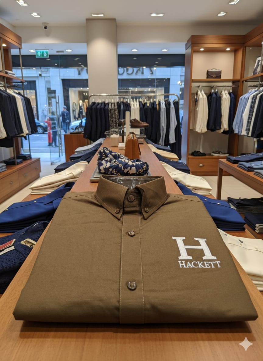 Hackett London beige regular fit embroidered shirt for men
